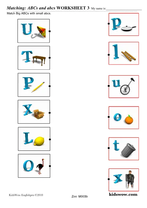Preview of Matching ABC to abcs Worksheet 3