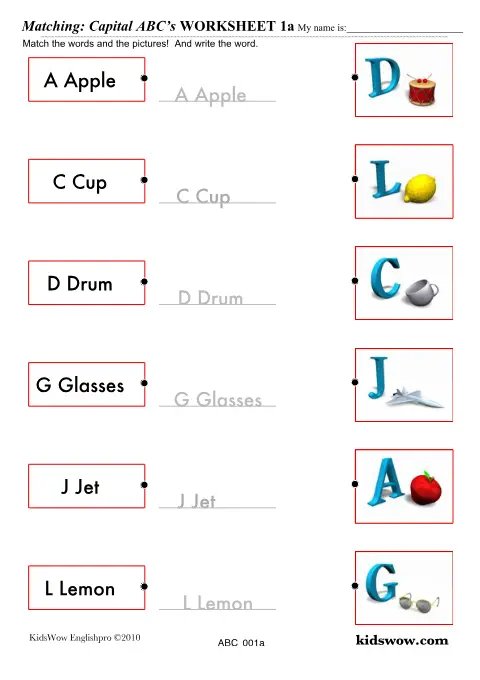 Preview of Matching Capital ABC's Worksheet 1