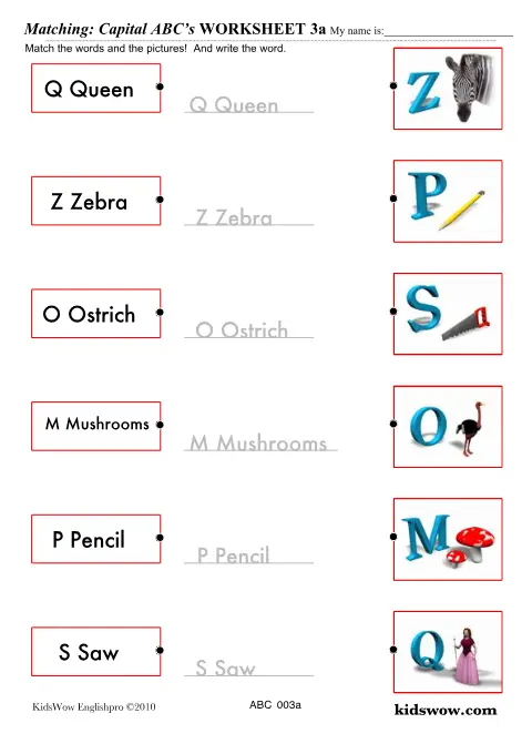 Preview of Matching Capital ABC's Worksheet 3