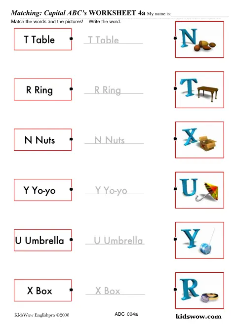 Preview of Matching Capital ABC's Worksheet 4