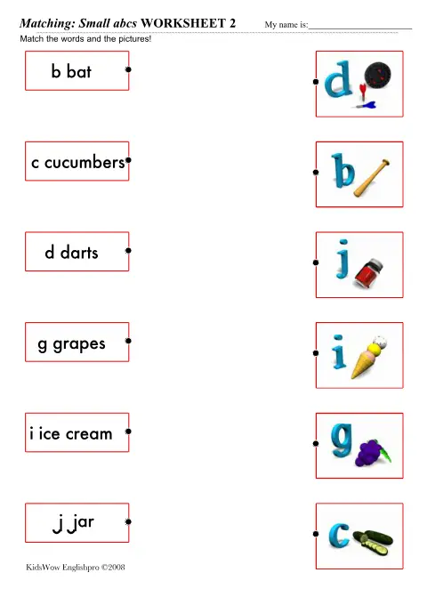 Preview of Matching Small abcs Worksheet 2