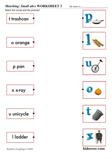 Preview of Matching Small abcs Worksheet 3