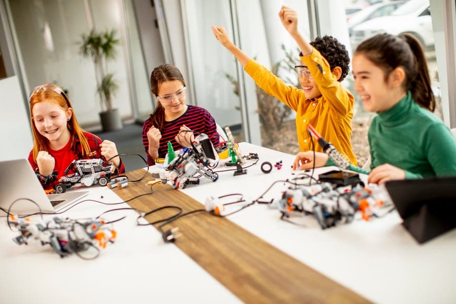 Students working deeply on robotics projects